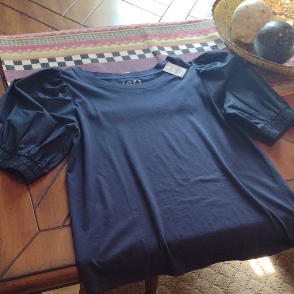 LOFT Dark Blue Puff Sleeve Blouse